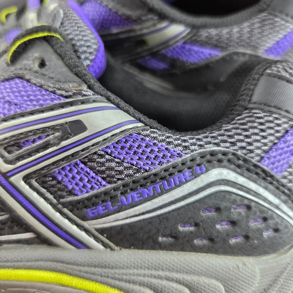 ASICS GEL Venture 4 Trail Running Shoes Womens 7 Black Purple T383N Gym Fitness